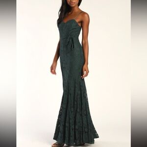 Lulu’s Everlasting Emotion Emerald Green Lace Mermaid Maxi Dress